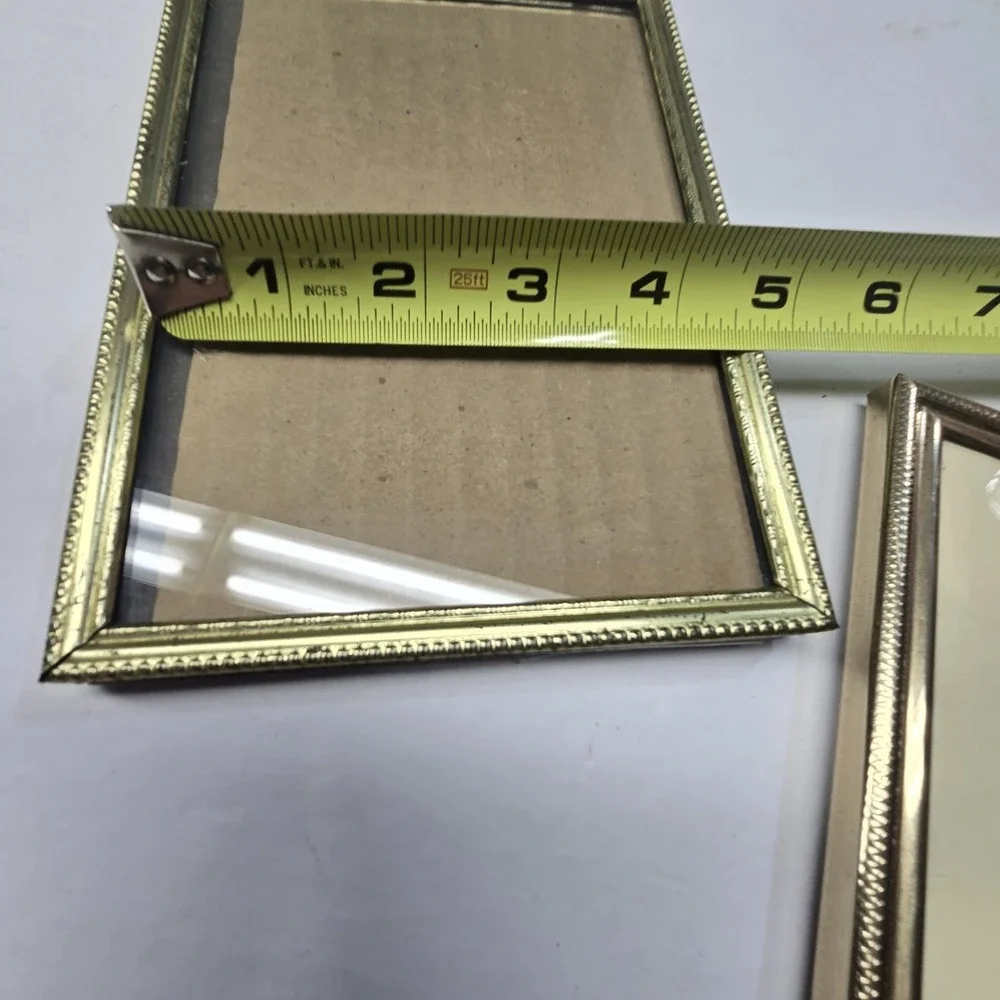 Vintage PAIR Gold Metal Photo Frames Ornate Easel Rectangle Hanging Cottagecore
